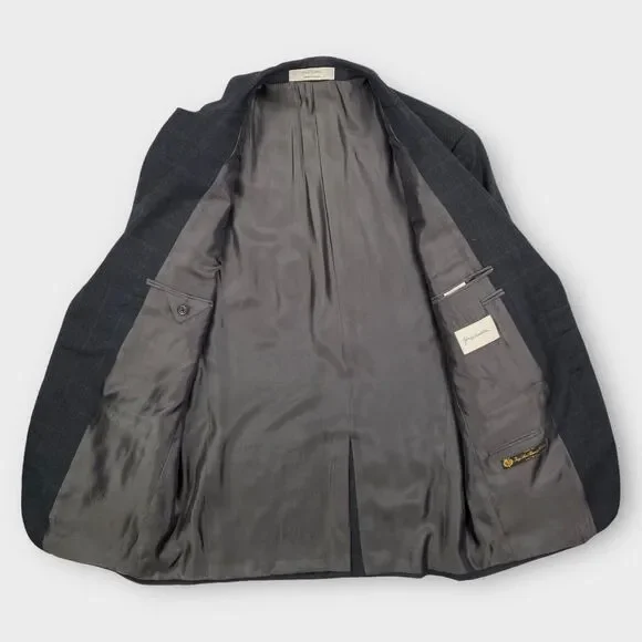 John W Nordstrom Loro Piana Suit Mens 40R 34x29 Windowpane Check Charcoal Wool - Picture 9 of 16